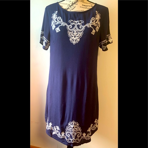 Lulus Navy and White Embroidered Dress - Picture 1 of 4